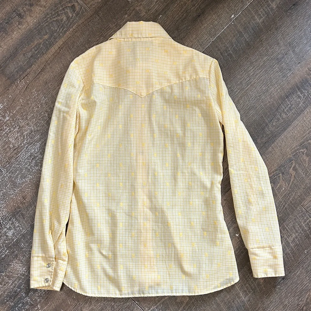 Women's Karman Long Sleeve Western Wear Shirt Yellow Size 12 Pearl Snap VTG - Picture 4 of 8